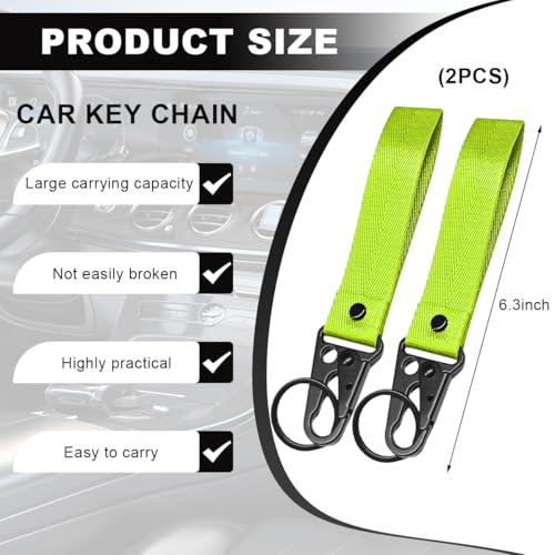 Image of Wevdn Car Key Chain, Fabric Metal Practical Multifunctional Motorcycle Keychain, Anti-Lost Keychain with O-Ring for Men Women (Green-2PCS)