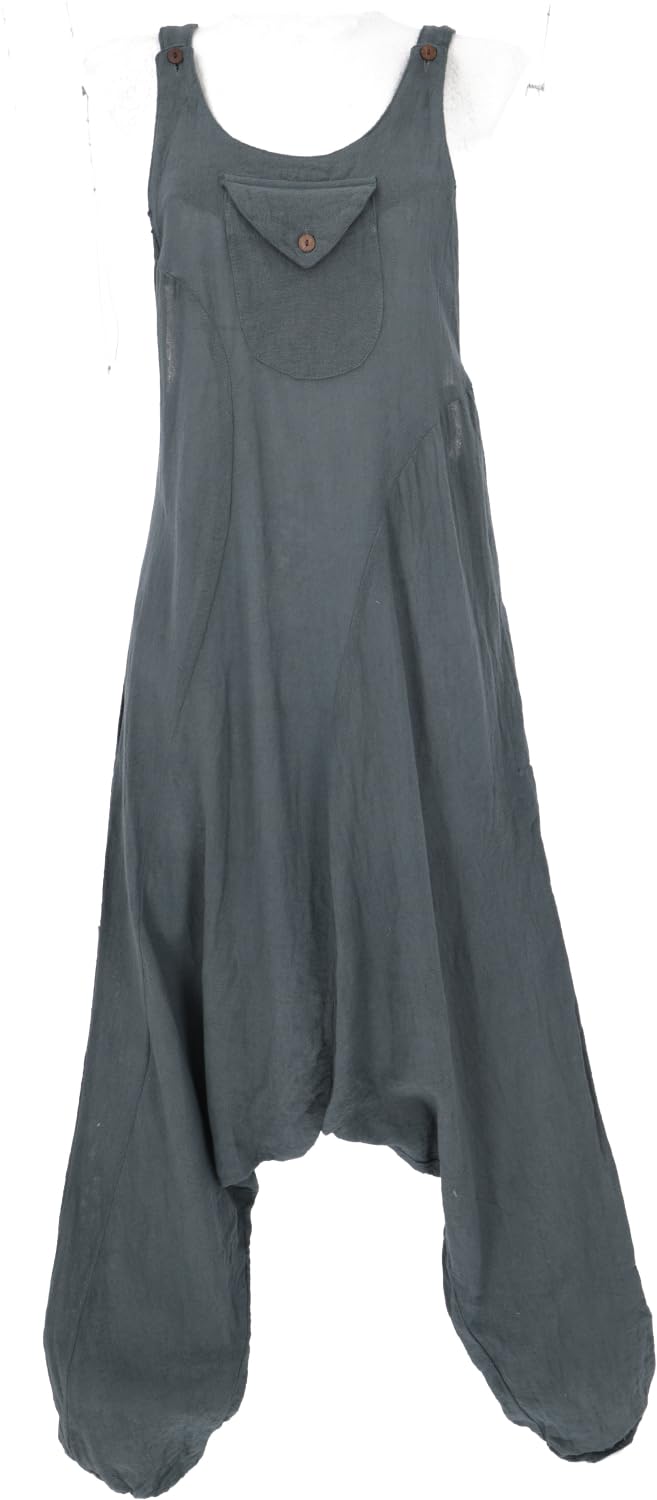 GURU SHOP Natürliche Boho Latzhose, Overall, Luftiger Jumpsuit, Damen