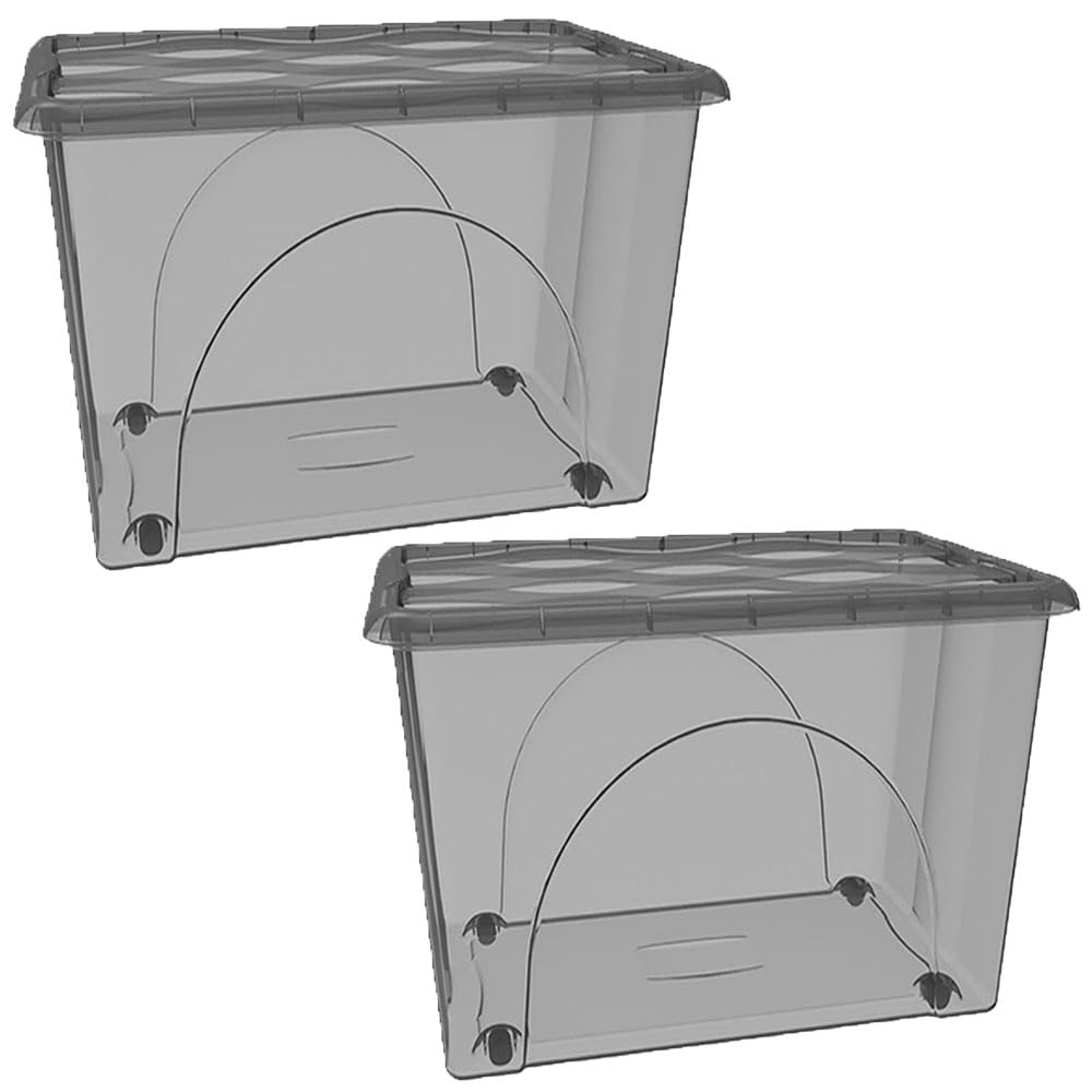2 bauli STORAGE 80LT Scatole cassa Multiuso Grane cm 60x40x45 Box Portaoggetti Contenitore Organizer Salvaspazio con Coperchio fume 4 Ruote Sovrapponibile organizzazione cesta indumenti Casa Bagno