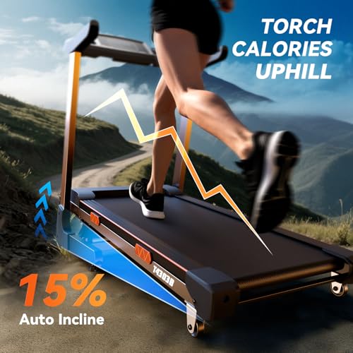 Image of 8.7MPH Treadmills for Home, 0%-15% Incline Walking Pad Treadmill with Auto-Folding, 3.5HP Wide Running Area Supports Up to 300lbs User Weight, Bluetooth & Pulse Monitor (Silver)