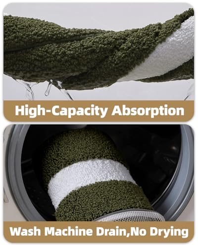 Image of Color&Geometry Green Bathroom Rugs 43x24, Extra Soft Absorbent Microfiber Bath Rugs, Non-Slip Bathroom mat, Washable Plush Bath Mats for Bathroom, Shower, Bathtub, Laundry, Green White