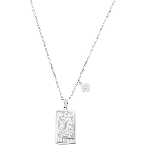 uxcell Tarot Zodiac Sign Necklace, Titanium Steel Tarot Card Aquarius Necklaces for Women