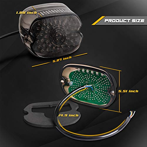 Image of NTHREEAUTO Smoked LED Tail Light Brake Turn Signal Light Low Profile Taillights Compatible with Harley Road King, Sportster 883 1200, FXDL, FLST, Electra Road Glide, Dyna