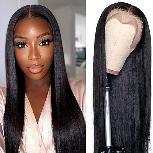 Lace Front Wigs Human Hair Pre Plucked with Baby Hair 13x4x1 Deep Middle T Part Lace Wig 150% Density Brazilian Straight Lace Front Human Hair Wigs for Black Women (24inch)