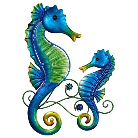 JOYBee Metal Seahorse Family Wall art Decor-Outdoor Indoor Coastal Hanging Art-Beach Ocean Theme Garden Wall Art Decor for Patio Backyard Yard Fence pool Bathroom Living room Wall Decorations Cover