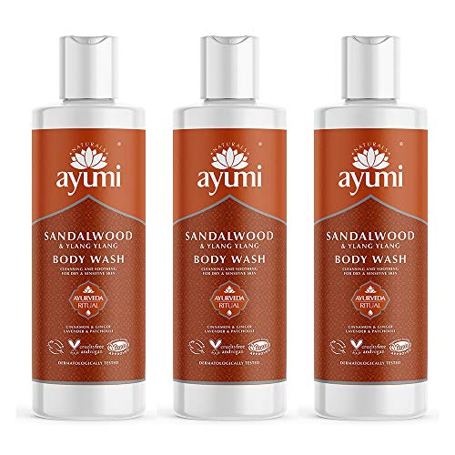 Ayumi Sandalwood & Ylang Ylang Body Wash. Vegan, Cruelty-Free, Dermatologically-Tested, 3 x 250ml