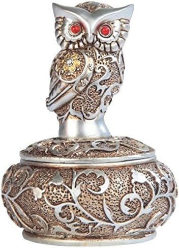 George S. Chen Imports SS-G-54365, 4 Inch Silver and Bronze Owl with Red Gems Trinket Box