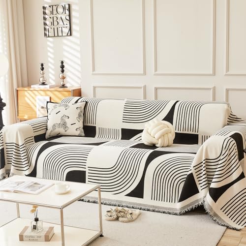 WEYOND Funda de Sofá de Chenilla de 2/3/4 Plazas, Cubre Sofá Antideslizante y Antimanchas, Protector de Sofá para Perros y Gatos, Lavable (180 x 300 cm, Negro)