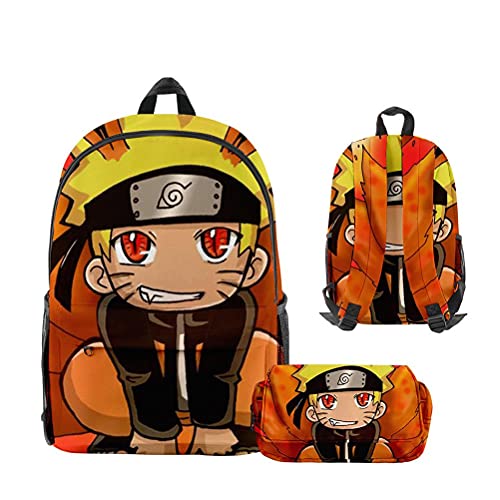 bimnux Anime Backpack Naruto Anime Characters Laptop Bag with Adjustable Shoulder Strap, Naruto Double-Sided 3D Print School Bag, Anime Naruto Cosplay Portable Travelbag for Kid and Fans
