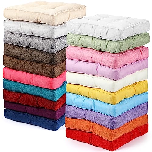 Maitys 20 Pcs Floor Pillow Meditation Floor Pillow Thick Square Floor Cushions Linen Meditation Cushion Floor Seating for Tatami School Chair Yoga Living Room Sofa, 15.8 x 15.8 x 3.5 Inch, 20 Colors