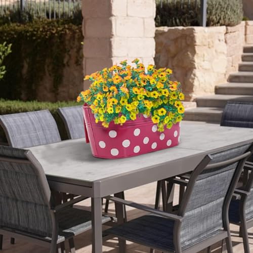 Image of 12 INCH Anti Rust Railing Oval Planter for Balcony & Garden with Detachable Handle | Hanging Flowerpot Holder | Metal Wall Planter for Indoor and Outdoor Decor (Multicolour Polka Dot, 4)