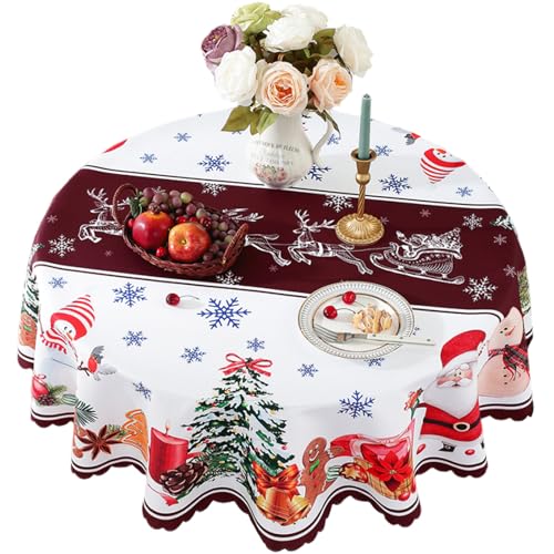 Weihnachten Tischdecke Rund Weihnachtstischdecke Rot 150cm Abwaschbar...