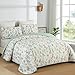 Anibedding Floral Quilt Set Queen Size,3 Pieces Flower Parrten Bedspread Coverlet,Garden Style Soft Lightweight Micorfiber Bedding Set with 2 Pillowcases for All Seaaon.(96