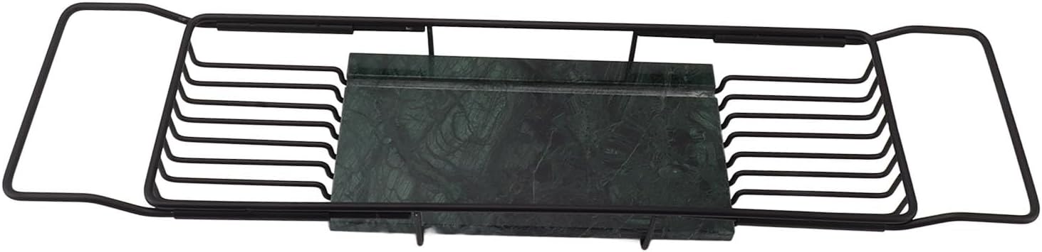 GLOGLOW Tray Metal Marble Bathtub Rack, Stainless Steel Expandable Tray Nan Bathroom (Black Green)