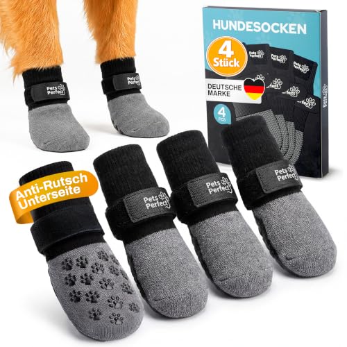 PETS PERFECT Hundesocken Anti-Rutsch, 4er-Set Pfotenschutz, M, Grau