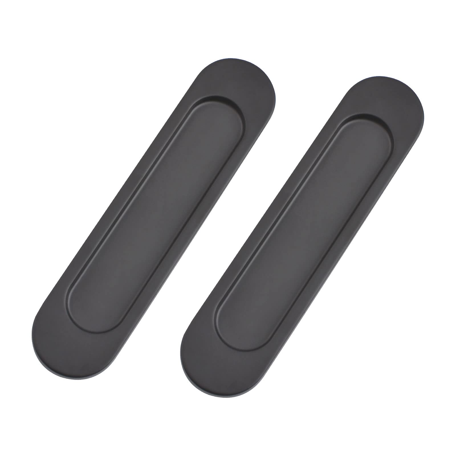 MOROBOR Self-Stick Oval Sliding Door Pulls, 2pcs Matte Black Aluminum Alloy Flush Pull Punch-Free Handle for Sliding Barn Door Windows Cabinets/15cm