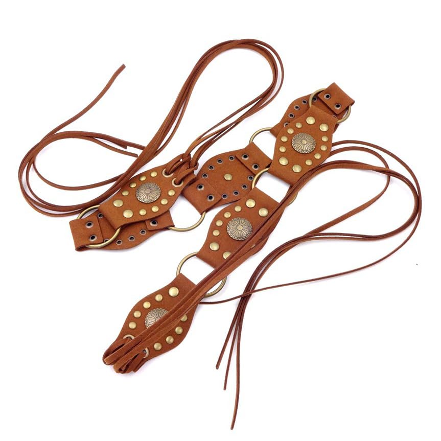 Women All-Match Western Rivet Chain Wide Hollow Disc Leather Vintage Soft Pu Belts