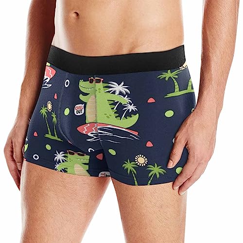 Interestprint Men's Briefs Thong, Crocodile Surfer Cartoon B-Oxer Underwear Trunks Underwear Stretchy For Daily Wear, B-Oxer Shorts For Men Xs #TOP1
