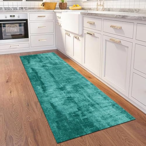 Tapis de couloir antidérapant et lavable cyan pour cuisine