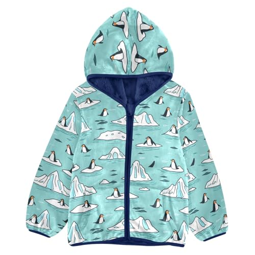 Cute Penguins Girls Fleece Jacket Girls Fall Jacket Boys Coats Zip Up Hoodie Children Sherpa Warm Outerwear 2-10T