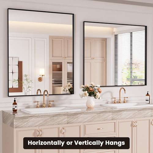 ISTRIPMF Black Bathroom Vanity Mirror 30x36 Inch, Rectangle Matte Black Bathroom Mirror, Square Corner, Tempered Glass, Bedroom, Living Room, Entryway, Wall Mounted(Vertical/Horizontal) by ISTRIPMF - Image 6