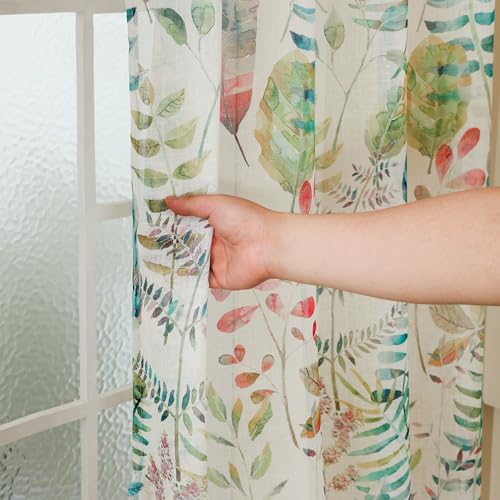 Image of Story@Home Long Door Curtains 9 Feet Long Set of 1 | Leaf Printed | Semi Transparent Curtain | Net Curtains | Sheer Curtain for Living Room | (118 X 275 Cm, White & Green) | Perfect for Home Decor