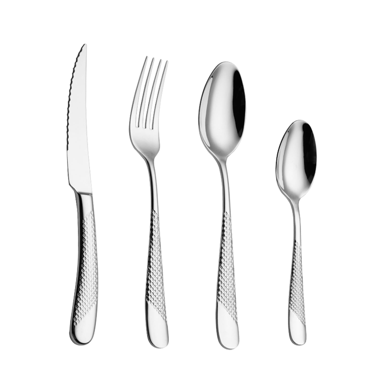 Genérico Juego De Cubiertos Martillados De 72 Piezas, Cubiertos De Acero Inoxidable 18/8, Diseño De Mango Martillado De Diamante, Juego De Cubiertos para Banquetes Familiares (48pcs)
