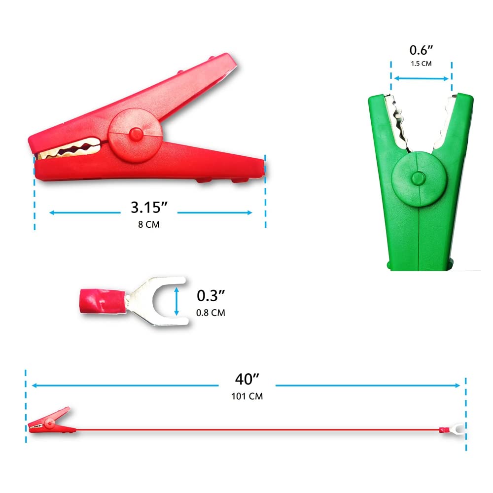 QMARK 2 cables de puente de valla eléctrica con clip de cocodrilo, cable de sistema de valla, conector energizador, conector solar eléctrico verde y rojo (terminal U)