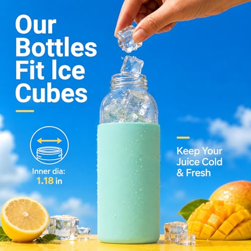 Image of Luxfuel 16 oz Glass Water Bottles 4 Pack with Lids & Silicone Sleeve | Leak Proof Glass Juice Bottles with Stainless Steel Lids for Juicing, Smoothies & Fridge Storage, Reusable, Dishwasher Safe