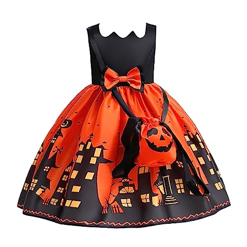 Vestido de Halloween para niñas con bolsa de calabaza ideal para fiestas de disfraces