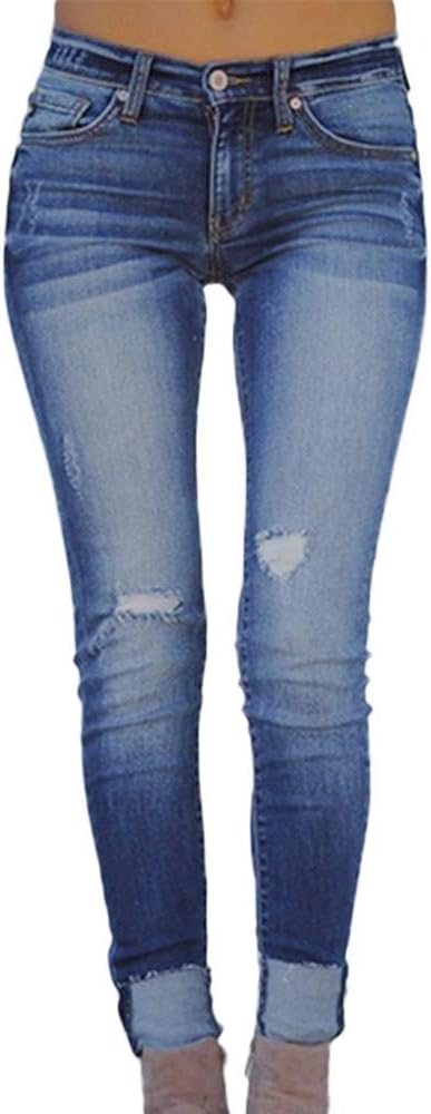 Handyulong PantsHandyulong Womens Plus Size Jeans Skinny Ripped Mid Rise Stretch Denim Pants Distressed Jeans Destroyed Slim Jeggings