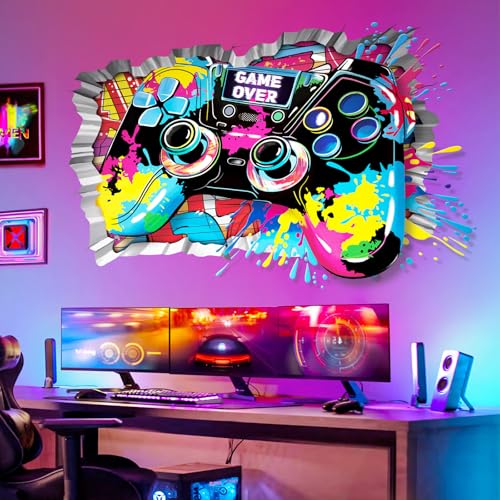 decalmile Pegatinas de Pared Juegos 3D Gamer Vinilos Decorativos Gaming Videojuegos de Color Adhesivos Pared Cuarto de Jugar Niños Habitación Dormitorio Guardería