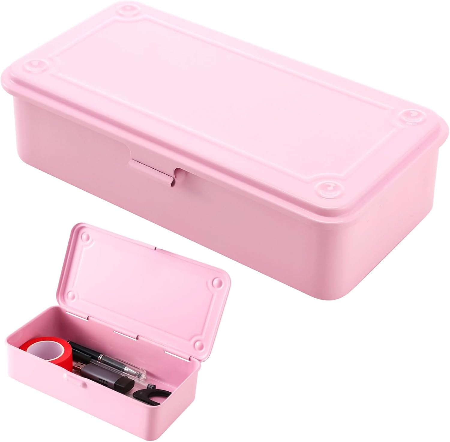 Hinged Metal Tool Box, Steel Storage Box, Metal Container for Scrapbook Stamps, Metal Storage Organizer for Pegs, Metal Fittings, Pens, Stationary, Office Supplies