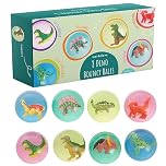 THE TWIDDLERS 8 Pack Dinosaur Bouncy Balls (4.2cm) - Rubber Balls with 3D Mini Figures Inside for Kids Party Bag Fillers and Classroom Prizes, Educational Rewards