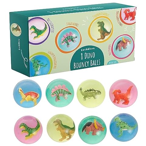 THE TWIDDLERS 8 Dmuchanych Piłek Dinozaurów (4,5 cm) w 4 Różnych Kolorach - Zabawka na Przyjęcie Urodzinowe dla Dzieci
