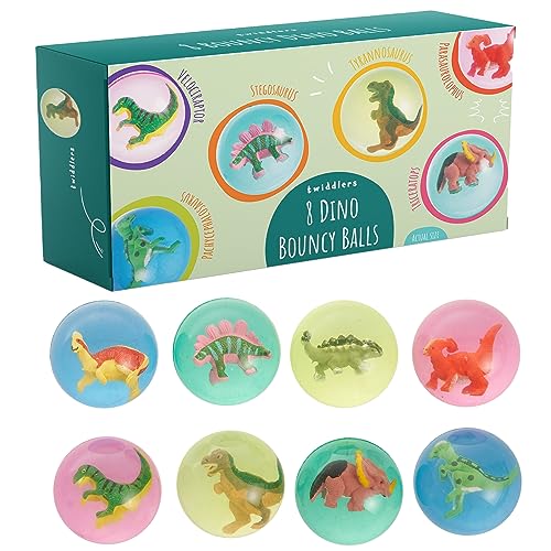 THE TWIDDLERS 8 Jouets Dinosaure Balle Rebondissante, 4.2cm/42mm - 4 Couleurs - Anniversaires Enfants Dino, Cadeaux Invités, Pochette Surprise, Sacs Cadeaux,...