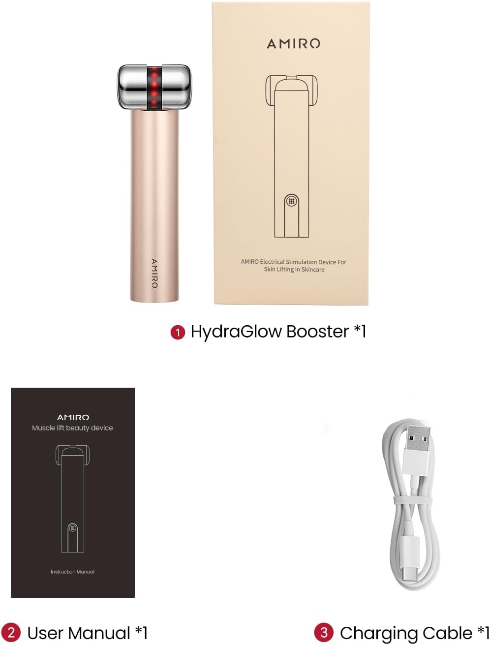 AMIRO HydraGlow Booster Facial Device, Skin Firming & Radiance Enhancing, Works with PDRN Serum, Portable at-Home LED Beauty Device