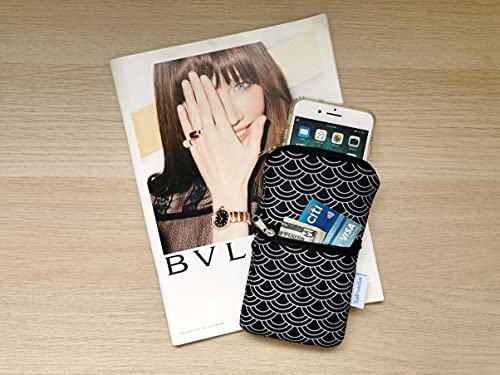 Image of Tainada Men Women Phone Neoprene Shockproof Zipper Sleeve Case Bag Pouch w /Clip, Neck Lanyard, Belt Loop Holster for iPhone 17 /16 /15 Pro Max, 16 /15 Plus ; Samsung S25+, S24, Z Fold7 (Black Waves)