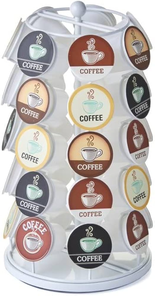 Nifty K Cup Holder – Compatible with K-Cups, Coffee Pod Carousel | 35 K Cup Holder, Spins 360-Degrees, Lazy Susan Platform, Modern White Design, Home or Office Kitchen Counter Organizer