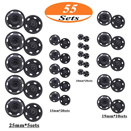 55 Sets Sew-on Snap Buttons Metal Snap Fastener Durable Press Studs Buttons for Sewing Clothing, 4 Sizes (Black) - Thumbnail 3