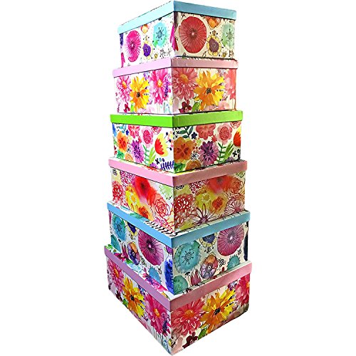 ALEF English Garden Nesting Gift Boxes, 6 Pack, 11.0 x 6.0 x 6.0 inches, Rectangular, Floral, Classic, Box