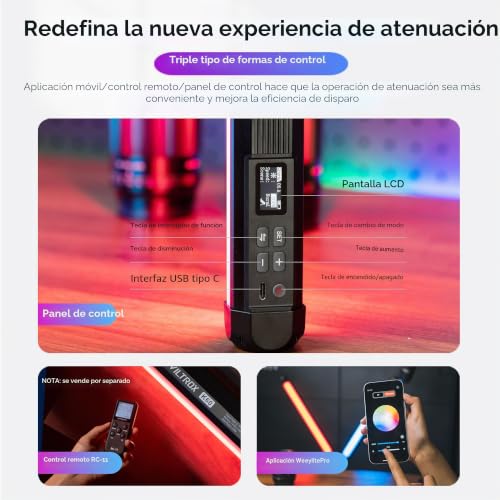 Miniatura 7 de Viltrox K60 Paquete De 2 Luces Rgb, Tubo De Luz De Fotografía Grande De 22,8 , Batería Recargable De 32wh, Varita De Luz Rgb De 20w, 1950 Lm, Con Cri 95 Colores De 360 , Pantalla Lcd De 2500k-8500k
