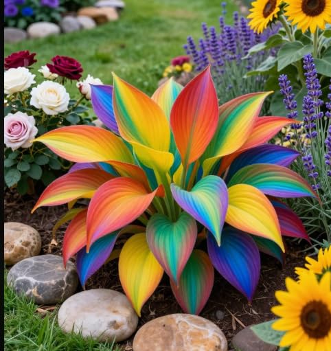 Multi-Colored Variegated Hosta, Easy to Care for, Ideal for Layered Landscaping in Gardens and Flower Borders Hardy Perennial, Excellent Display-8 Bulbs-F