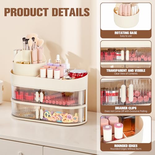 Rangement maquillage beige avec tiroirs pour coiffeuse ordonnée