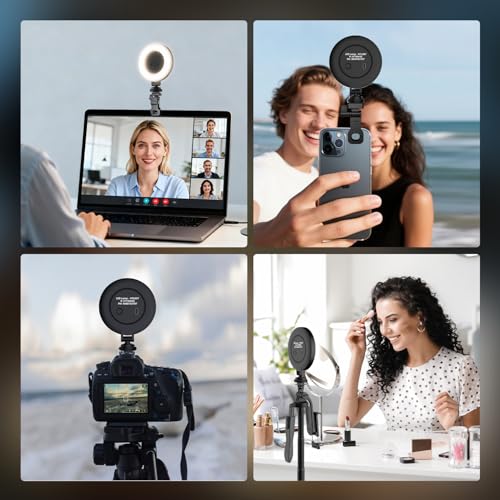 Image of Celfiexpt Selfie Light for Phone, Laptop & Camera, LED Video Light with Clip, Rechargeable Ring Light for Tripod, Dimmable 3 Color Modes, 360 Rotation for Zoom Meetings, Live Streaming