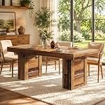Tribesigns 63'' Table à manger ferme pour 6, Table de cuisine en bois rectangle avec jambes lourdes, meubles de grande salle à manger rustiques pour repas familiaux, banquets & Dîners-rencontres, Brown
