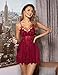 Avidlove Lingerie for Women Lace Baby Doll Chemise Nightgown V Neck Sleepwear Boudoir Nighty Side Slit Nightdress Wine Red