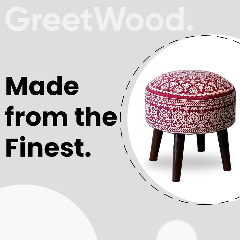 Image of Stool Ottoman Pouffes for Living Room, Kitchen, Home, Office Furniture with Soft Cotton Cushion Mudda Footrest Stool for Chair Sofa Bed Dressing Decor, Mandala Red (17 Inch Pack of 1)