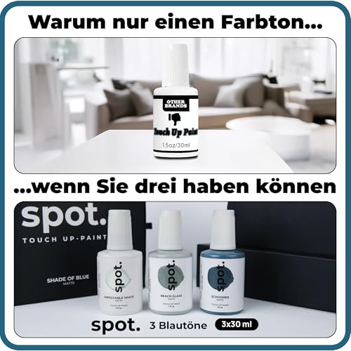 spot. Ausbesserungsfarbe, mattes Finish, für Schränke, Wände, Fenster, Türen und Möbel, 3-Farben-Set passend zu 90% der Oberflächen, Blau… – Ansicht 9