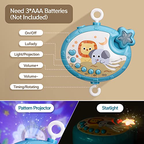 Mini Tudou Baby Musical Crib Mobile with Star Projection & Timing Function,Remote Control Music Box with Muisc & Night Lights,Hanging Rotating Animal Rattles for Kids,Toy for Newborn 0-24 Months - Image 3